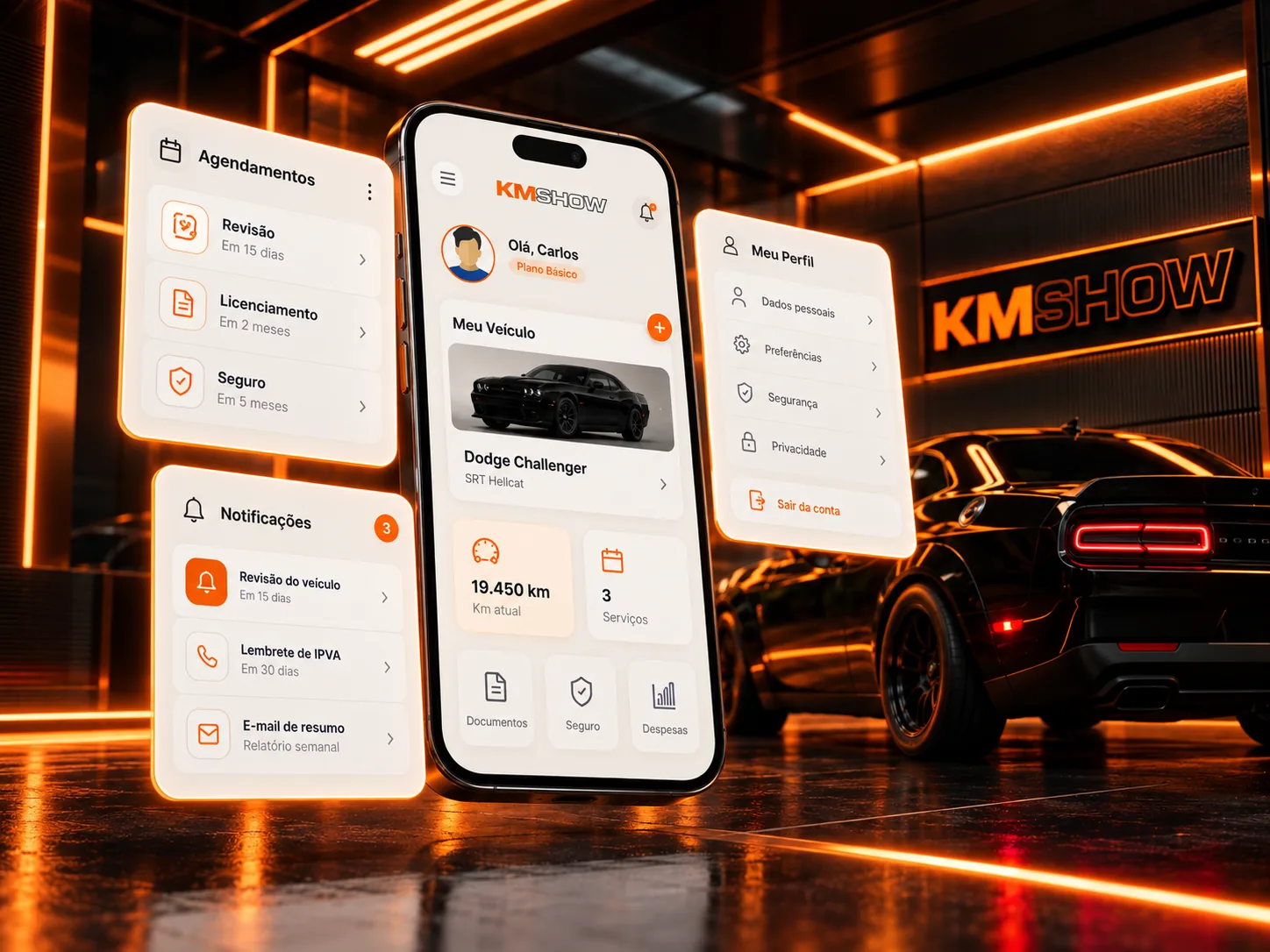 App KMSHOW: notificações, agendamentos e perfil do cliente